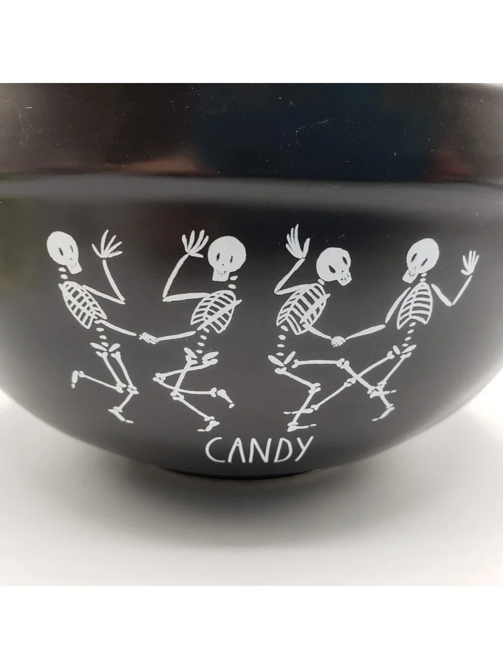 Rae Dunn Black Nesting Mixing Bowl Dancing Skeleton CANDY Magenta Halloween